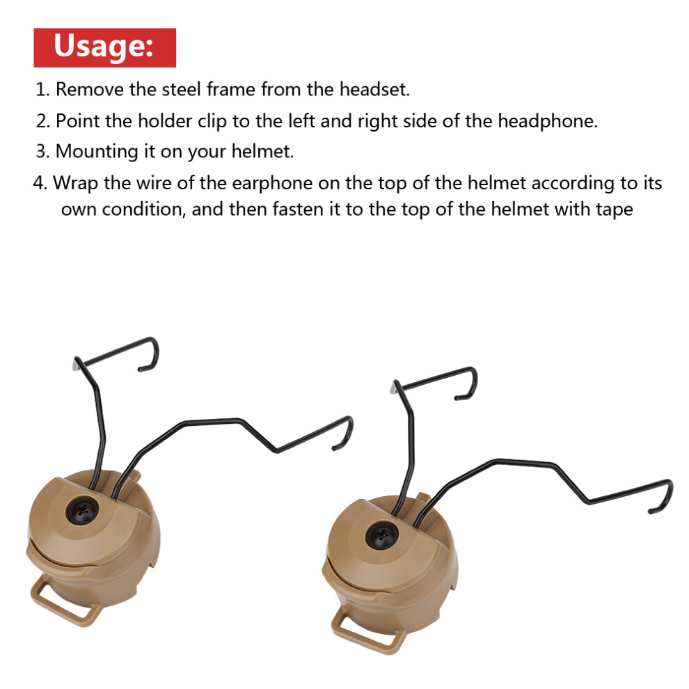 Tan Headset Holder For Fast Helmet Rail Adapter Set - Sordin Compatible Pair 4951341203284