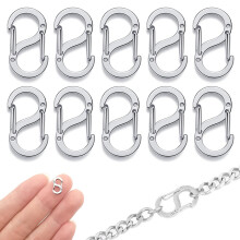 Mini Carabiner Pack of 10, 16mm Stainless Steel Double Opening Clasp for Bracelets, Chains, and Jewelry