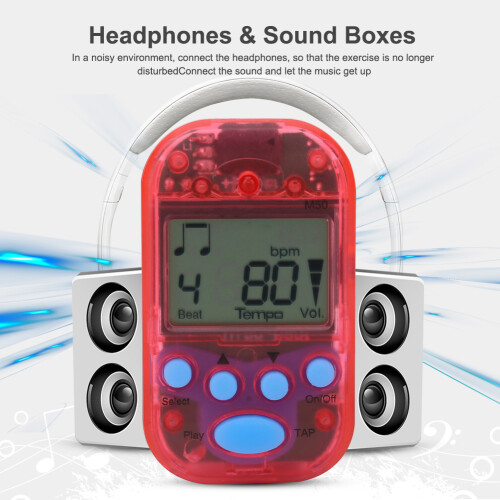 Mini Digital Beat Tap M50 Metronome with Clip, 5.5cm, Red