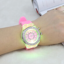 Female Children's LED Back Light Quartz Watch with Silicone Strap Pink