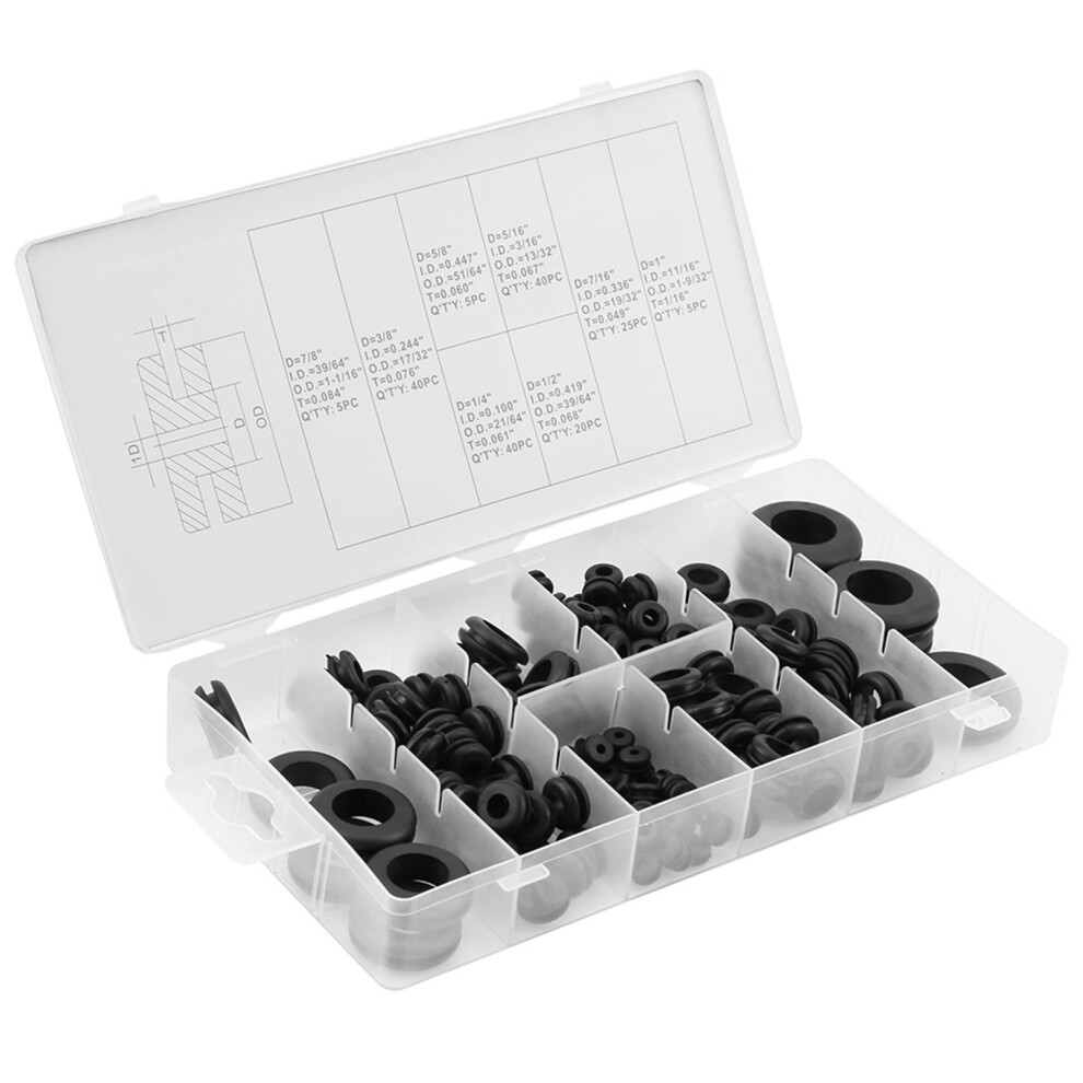 180 Pcs Soft Plastic Grommet Assortment - 8 Sizes, Black 3741341213038
