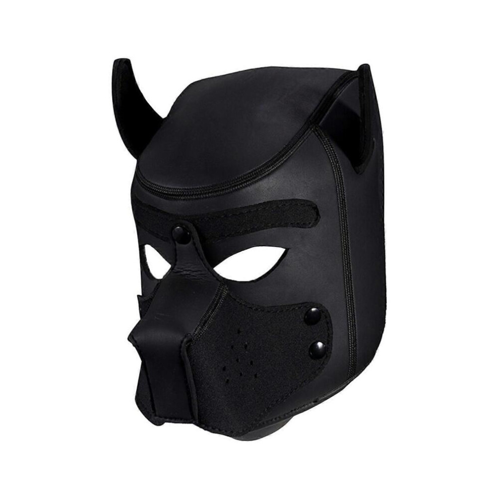 Adults Neoprene Puppy Hood Mask, Removable Cosplay Dog Full Face Pup Hood MaskBlack