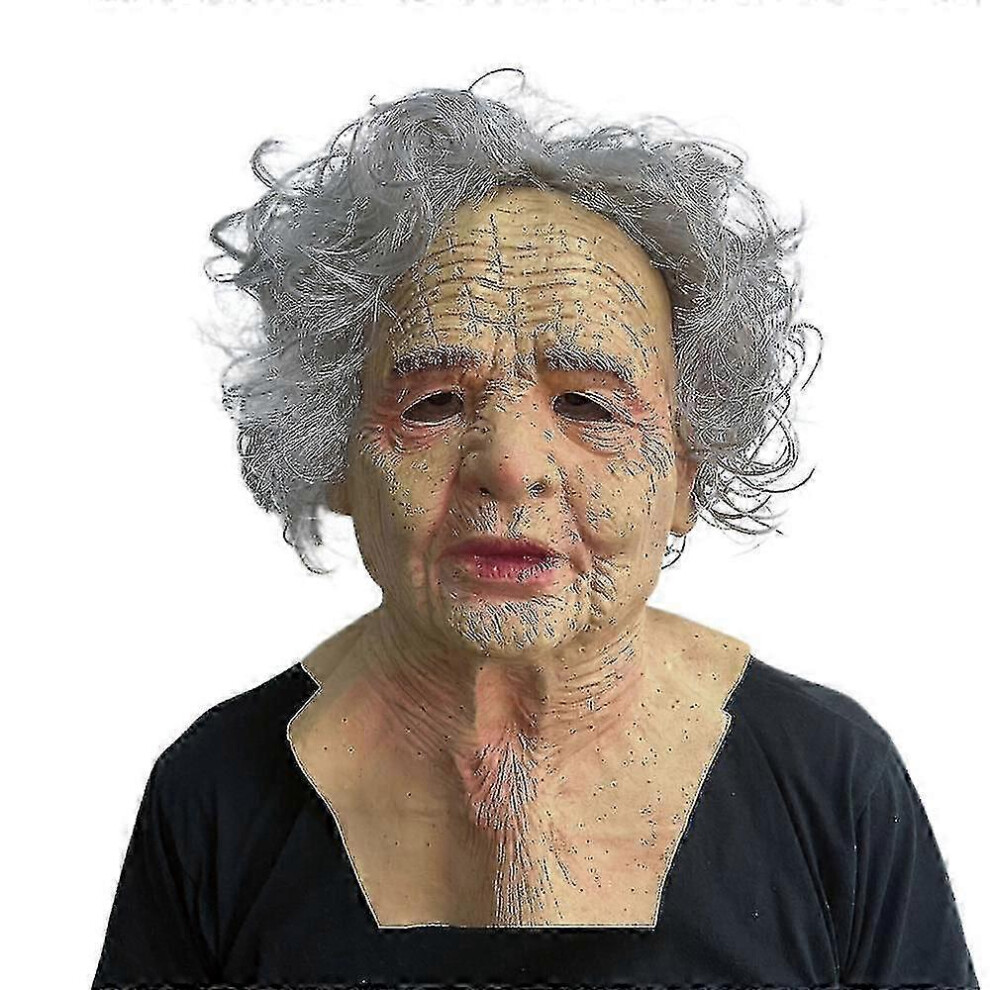 Old Woman Latex Mask Halloween Creepy Wrinkle Face Mask Headgear Cosplay Party Props Head Cover -NMAOVWhite Hair-image-OPC-PJMFBYD-NEW