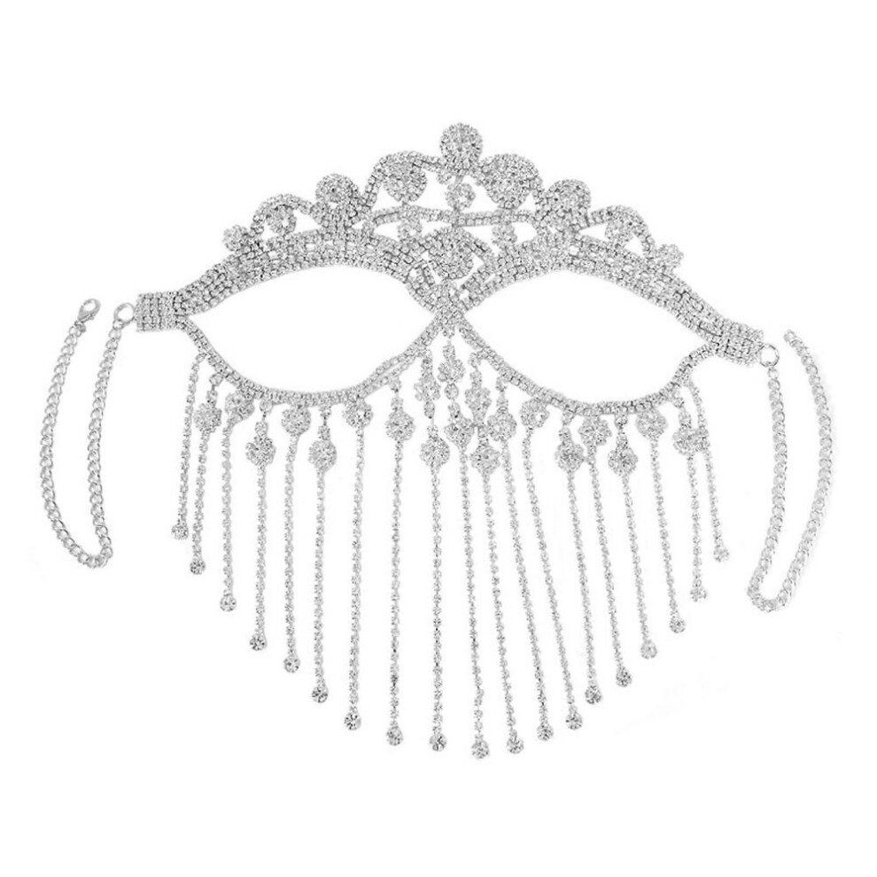 Stylish Tassels Veil Mask Women Headwear Rhinestones Chain Face Mask Masquerade Dance Parties Costume Sexy Face Accessorysilver-image-OPC-PJMFC89-NEW