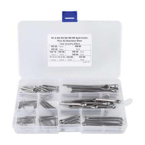 M1.5 to M6 Split Cotter Pins 90pcs Assortment Kit with Case for Fasteners 1