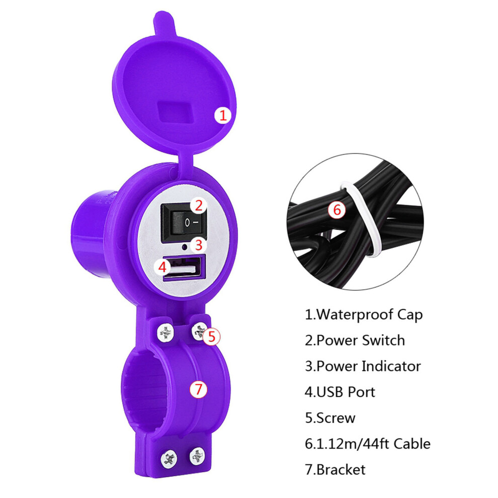 Universal Motorcycle Usb Charger Socket 12-24V Waterproof Purple 5V/2.1A 7691341229231