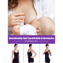 Breathable Black L Nursing Tank: Slim Fit Built-In Bra for Comfort