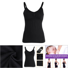Slim Black XXL Nursing Tank Top with Built-in Bra, Maternity Vest