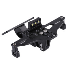 Motorcycle Aluminum License Plate Frame with Light – Adjustable, Black, 7.8in Holes