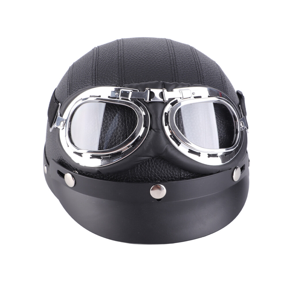 Universal Motorcycle Half Helmet with UV Goggles and Leather Scarf-image-OPC-PJMFHFX-NEW