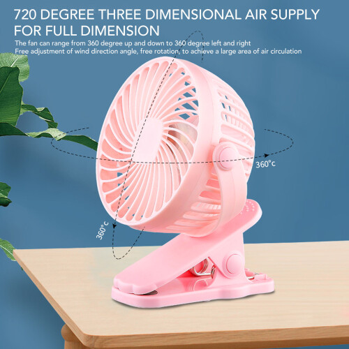 Clip-On-Ventilator ABS 18650 3-Stufen Pink 720 USB-Mini 2