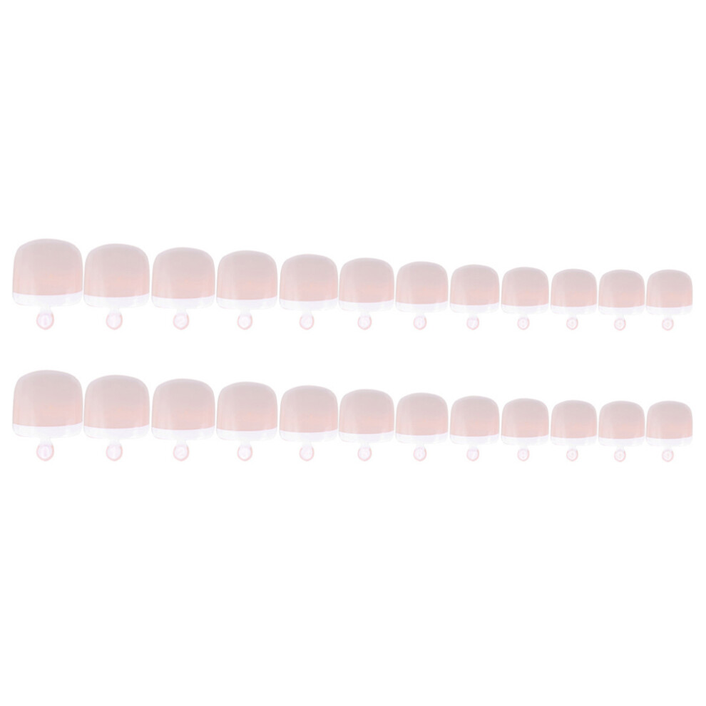 24Pcs French Full Cover False Toenail Tips Set, Reusable, Flat Size