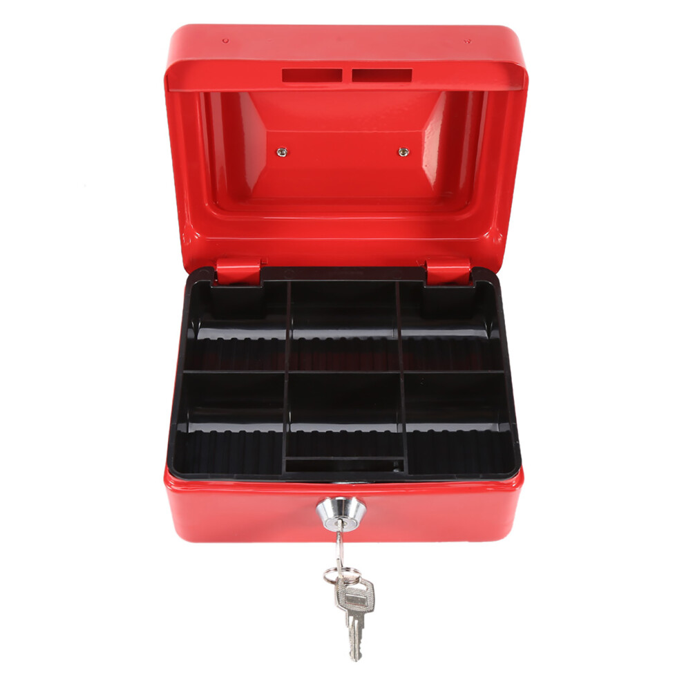 Portable Red Iron Safe With 6 Storage Sections - Key Lock Security Box 3681341250643