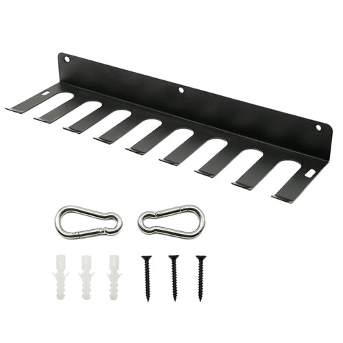 Baseball Bat Rack with Hook Hardware, Solid Steel Construction, Includes 2 Hanging Buckles, Equipment Organizer