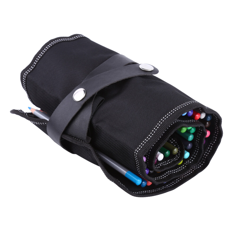 Black Portable Fabric Pencil Wrap Roll Up 48 Slots - Durable & Stylish-image-OPC-PJMFNSS-NEW