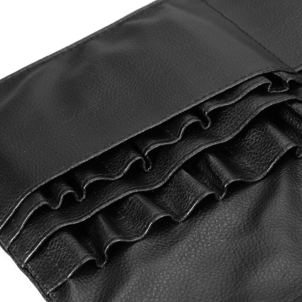 Black Pu Makeup Brush Organizer Waist Bag With Multiple Compartments