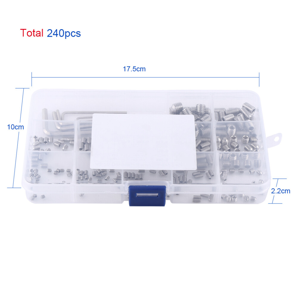 240Pcs M3-M8 Hex Socket Set Screws Kit With Hex Keys & 12 Sizes 8781341275037
