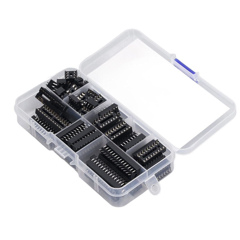66Pcs IC Chip Socket Insualted Plastic Flat Pin IC