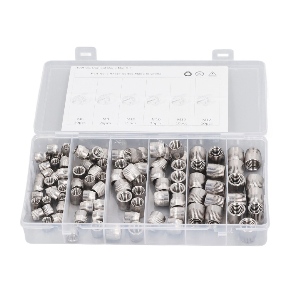 100Pcs 304 Stainless Steel Conical Nut 6mm 8mm