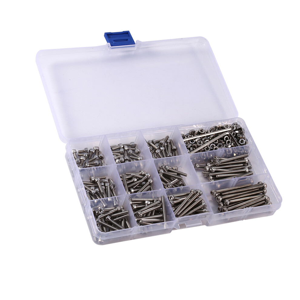 M3 Stainless Steel Screws & Nuts Kit 440Pcs With 2 Hex Keys Organized Box 3411341287659