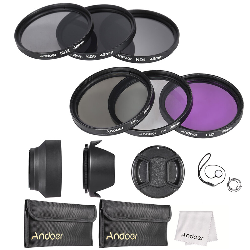 49Mm Camera Filter Kit Uv+Cpl+Fld+Nd (248) With Hoods Cloth & Lens Caps 4921341292656