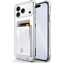 (iPhone 17 Pro, Clear) SHIELDS UP for iPhone 17 Pro Max Case, Wallet Minimalist Case with Card Holder [3 Cards], Transparent Slim Shockproof TPU Bumper Cover for iPhone 17