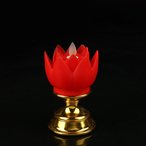 Lámpara LED de loto roja de plástico con mecha de vela simulada 1