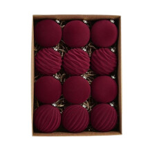 Velvet Christmas Ornaments Set of 12 Flocked Baubles in Green and Red for Tree Hanging Decorations