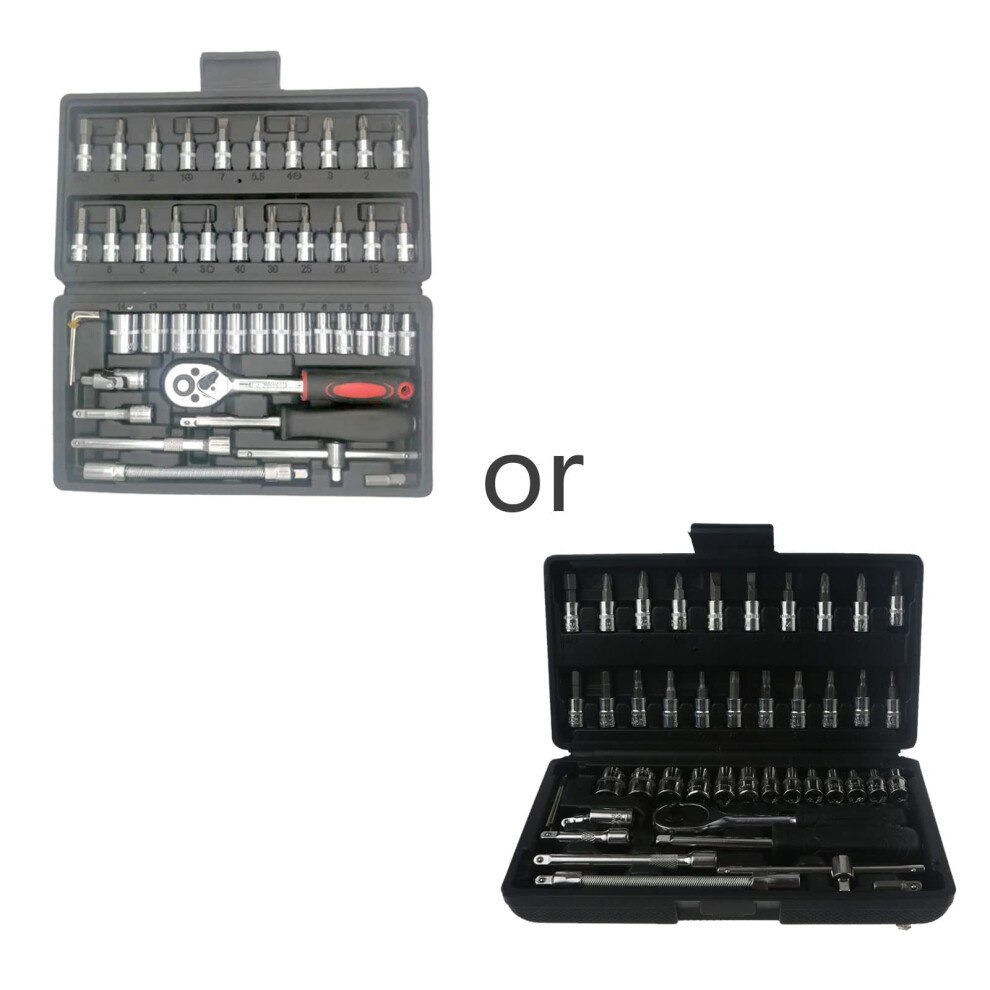 46-Piece Socket Wrench Set For Automotive Maintenance, Mechanical Motorcycles, Chrome Vanadium Steel, Metric Sizes 6947110142784