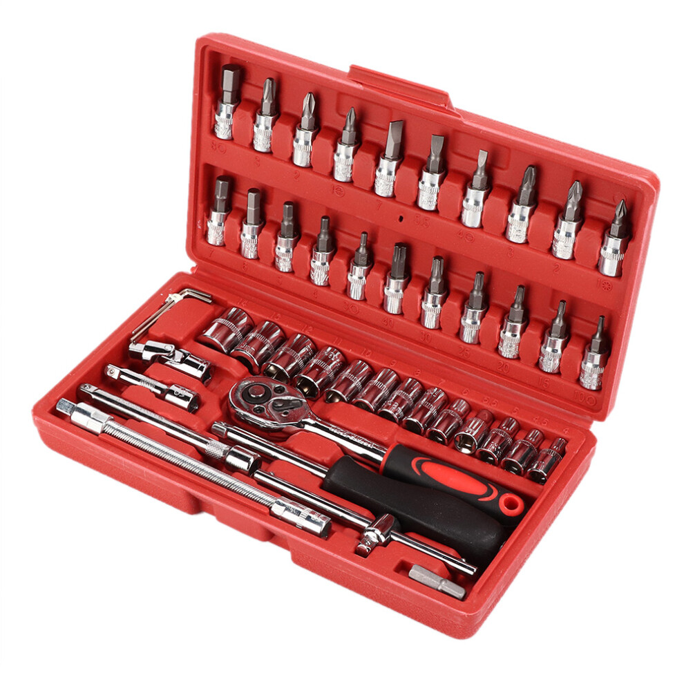 46Pcs/Set Socket Wrench Kit 1/4In Drive Ratchet 9121376683190