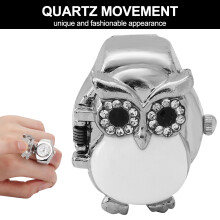 Unisex White Finger Ring Watch with Flip Cover and Owl Vintage Pattern