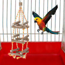Bird Activity Stand with 3 Wooden Layers Swing and Bridge Toy for Parrots