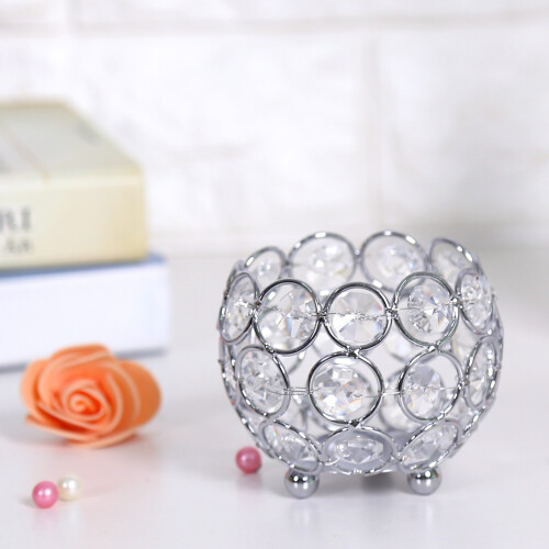 Crystal Silver Tea Light Candle Holder for Weddings, 8cm Diameter 2