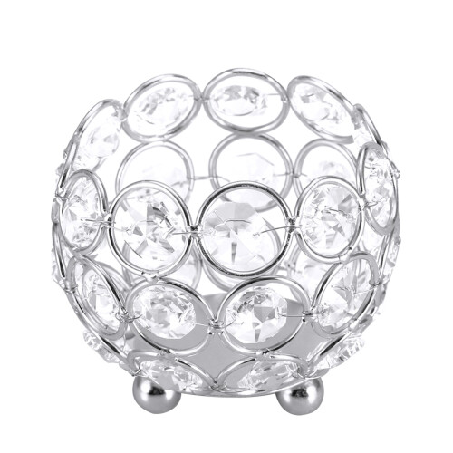 Crystal Silver Tea Light Candle Holder for Weddings, 8cm Diameter 1
