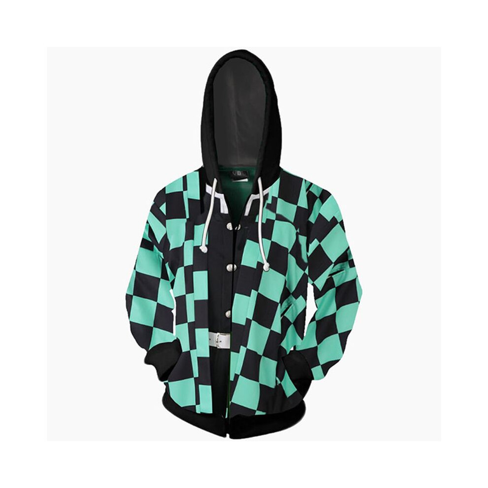 (Green Kamado Tanjirou, L) Slayer Kimetsu Demon No Yaiba Hoodie Cosplay Sweatshirt Jacket Coat Hooded