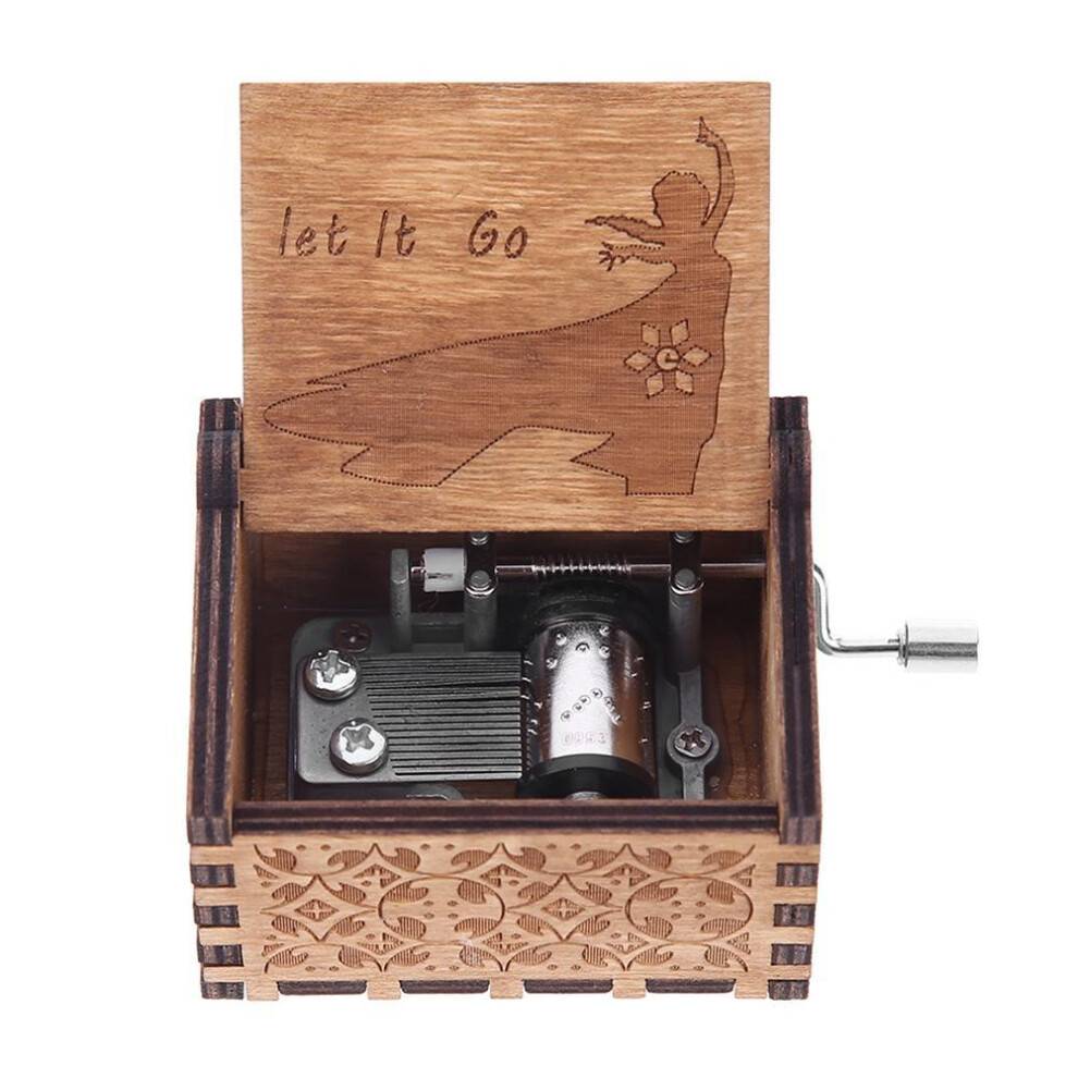 (Let It Go) Retro Music Box Carved Wood Music Case Interesting Toys Xmas Birthday Ornament