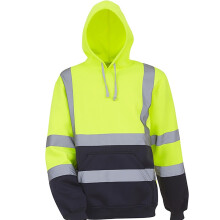 (Fluorescent Green, L) Visibility Mens High Reflective Safety Sweatshirt Tops Work Jacket Hooded Coat