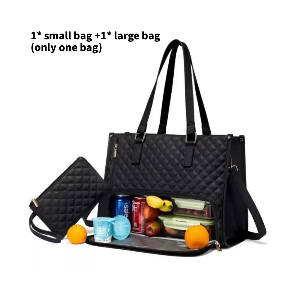 (Black) Women Laptop Insulated Lunch Tote Bag With Zipper Closure For Casual Office