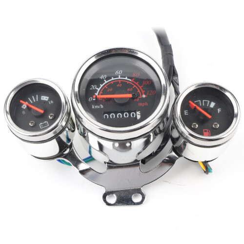 Motorcycle Digital Tachometer Speedometer Odometer Kit, Stainless Steel, Silver 1