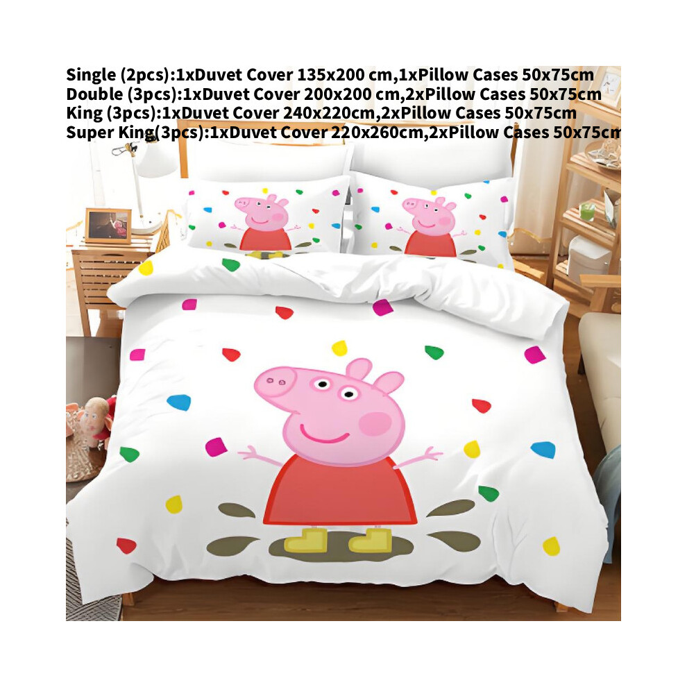 (200x200cm) Pig Digital Peppa Printing Duvet Cover Pillowcase Set Gifts Bedding Bedroom