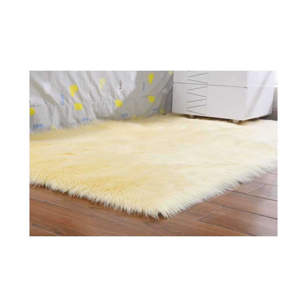(Beige,60cm/23.62in)Tapis moelleux en fausse fourrure peau de mouton antidérapant tapis de sol tapis en fourrure tapis peluche doux