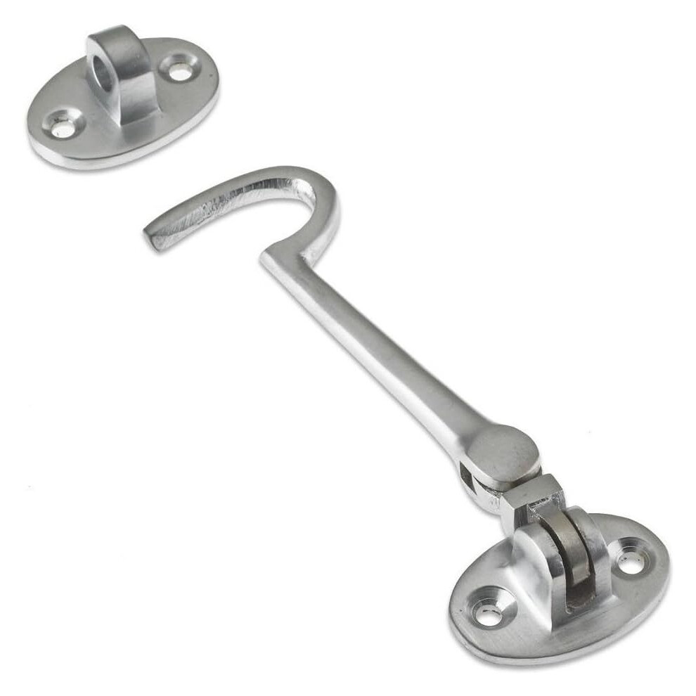 Cabin Hook And Eye Latch 100Mm - Satin Chrome Gate Hook, Door Latch, Hook Lock, Ideal For Wooden Gates, Windows & Doors (Pack Of 1) 5057670112842