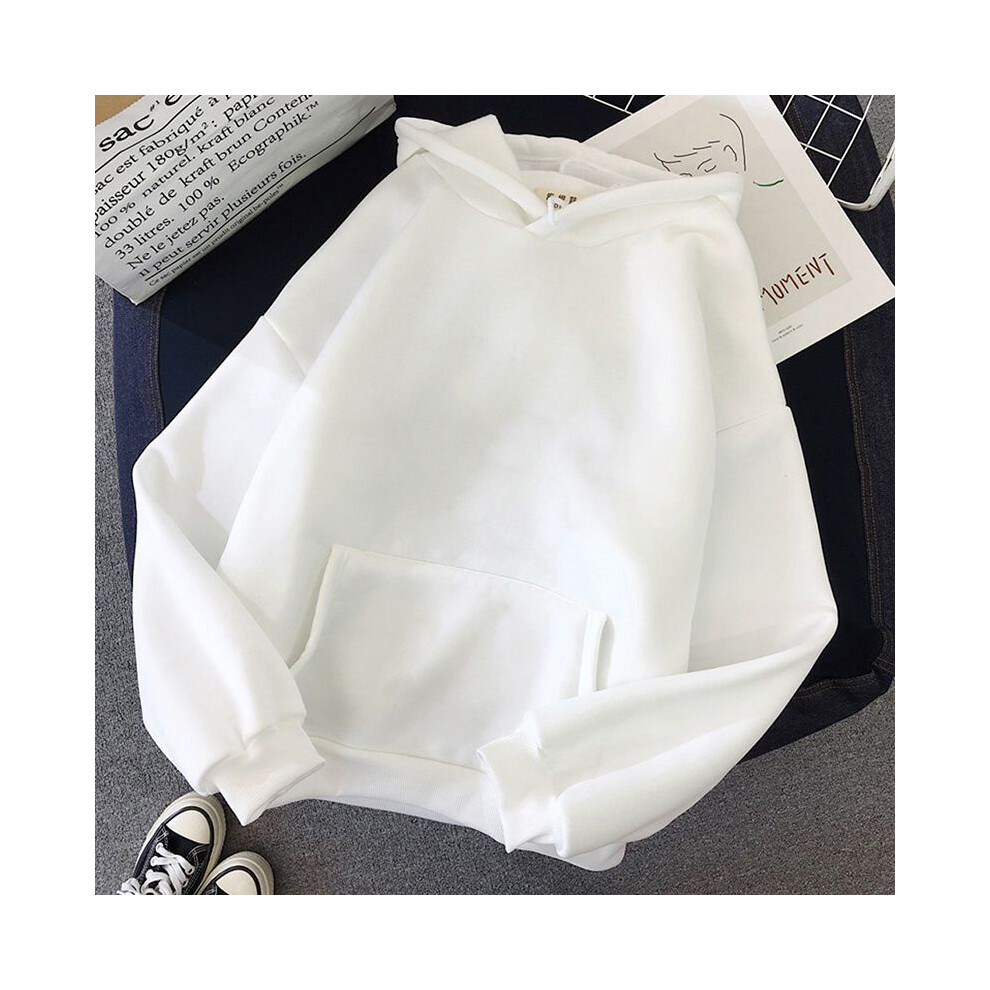 (White, XL) Hoodies Women Ladies Hooded Oversize Jumper Loose Long Plain Sleeve Sweatshirts