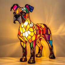 (Boxer) Creative Dolphin Panda Lion Leopard Dog Animal Resin Led Ornament Light Night