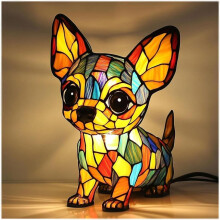 (Chihuahua A) Creative Dolphin Panda Lion Leopard Dog Animal Resin Led Ornament Light Night
