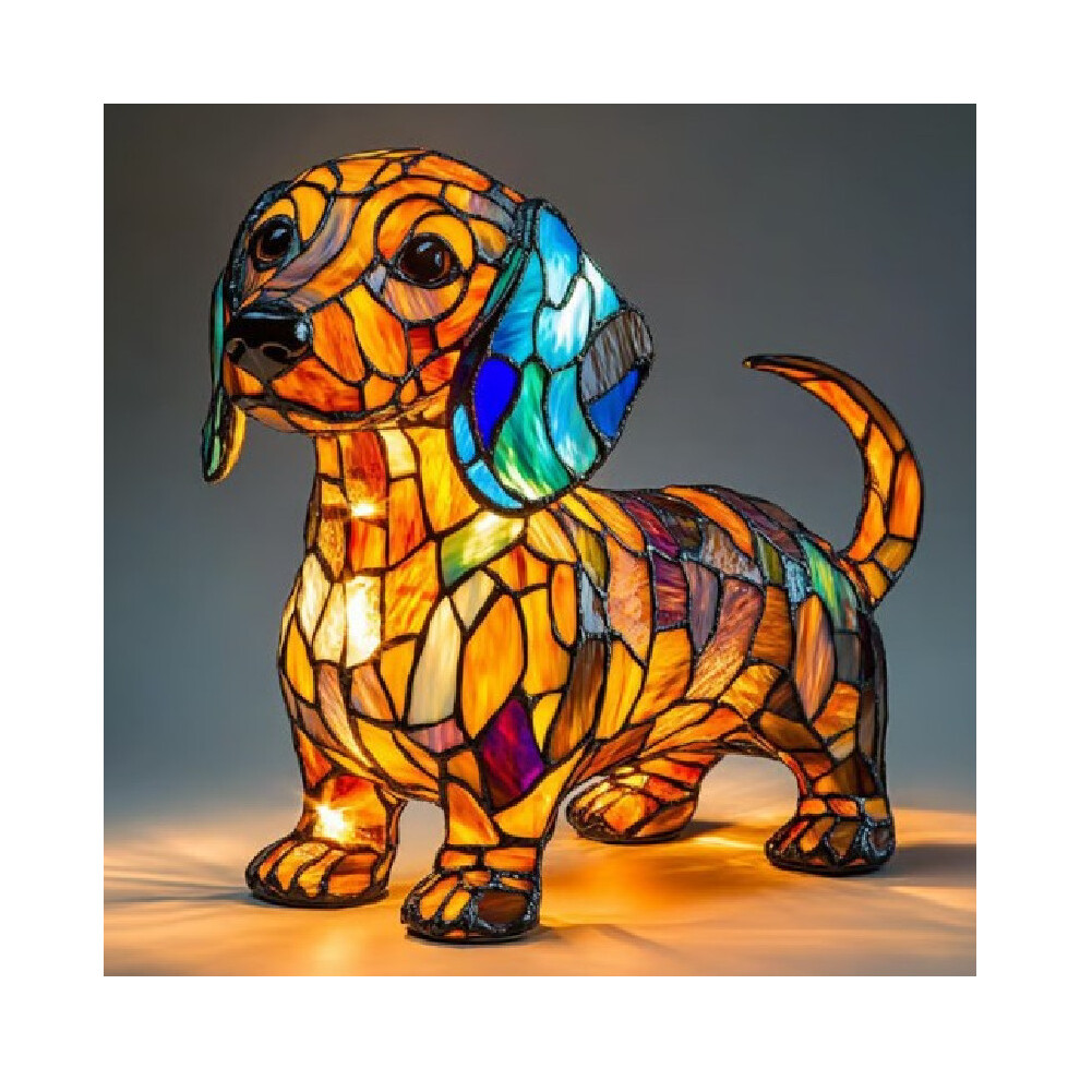 (Dachshund) Creative Dolphin Panda Lion Leopard Dog Animal Resin Led Ornament Night Light