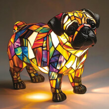 (Pug) Creative Dolphin Panda Lion Leopard Dog Animal Resin Led Ornament Light Night