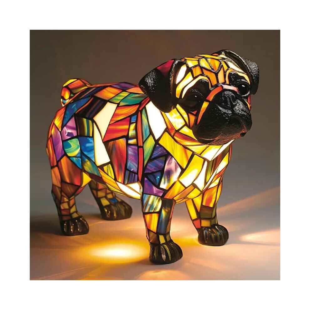 (Pug) Creative Dolphin Panda Lion Leopard Dog Animal Resin Led Ornament Night Light