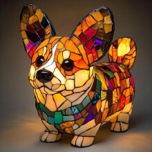 (Corgi A) Creative Dolphin Panda Lion Leopard Dog Animal Resin Led Ornament Light Night