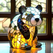 (Panda B) Creative Dolphin Panda Lion Leopard Dog Animal Resin Led Ornament Light Night